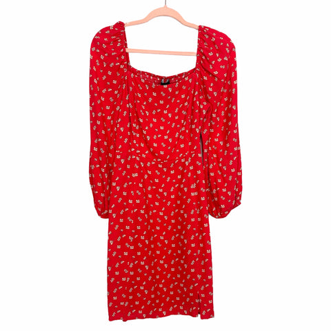 Sanctuary Red Floral Smocked Back Small Front Slit Dress NWT- Size 12