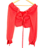Lovers + Friends Red Polka Dot Long Sleeve Crop Top with Lace Up Back- Size S