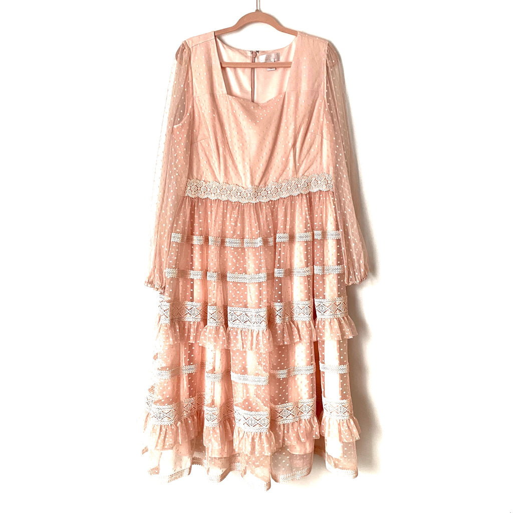 Rachel Parcell Pink Lace Tiered Midi Dress- Size XL (sold out online) The Saved Collection Rachel Parcell Pink Lace Tiered Midi Dress- Size XL (sold out online) The Saved Collection