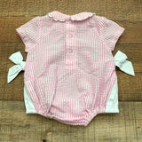 Mudpie Pink Seersucker Side Bow Romper- Size 0-3M
