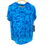 Gibson Blue Floral Short Sleeve Button Up Blouse NWT- Size PXS