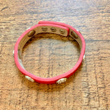 Rustic Cuff Fuchsia Fur Genuine Leather Adjustable Strap Bracelet with Silver Cross Medallions