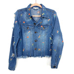 Andree By Unit Floral Embroidered Distressed Denim Jacket- Size S