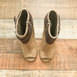 Qupid Tan/Brown Studded Strap Open Toe Booties- Size 6.5 (See Notes)