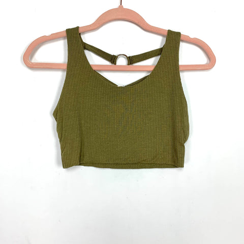 LUX LA Olive Ribbed Strappy Back Crop Top- Size S