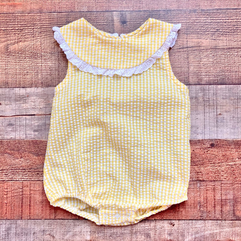 Lil Cactus Yellow Gingham Collared Eyelet Trim Bubble- Size 18-24M