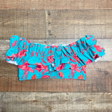 Hazel & Olive Teal with Red/Pink Floral Pattern Ruffle Off the Shoulder Padded Bikini Top- Size M (we have matching bottoms)