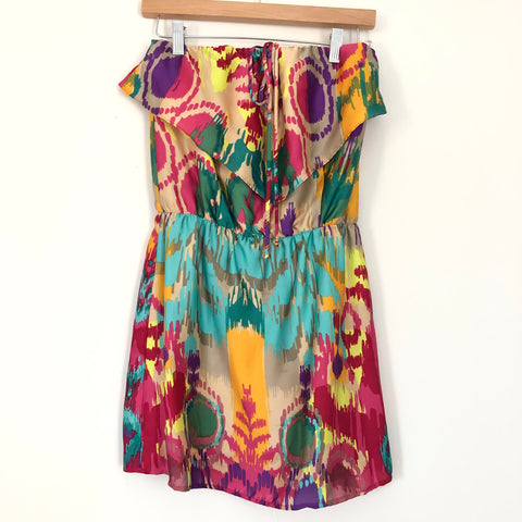 Glam Colorful Ikat Ruffle Front Dress- Size S