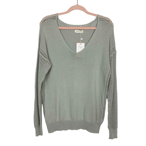 Goodnight Macaroon Gray with Open Knit Sleeves Sweater NWT- Size S