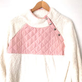 No Brand Sherpa Fleece Cream/Pink Side Snap Quilted Pullover- Size S