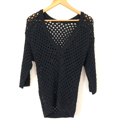 Ann Taylor Black Open Crochet 3/4 Sleeve Sweater- Size XSP