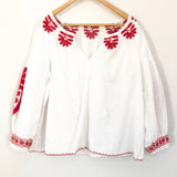 Madewell White Top with Embroidered Sleeves- Size L