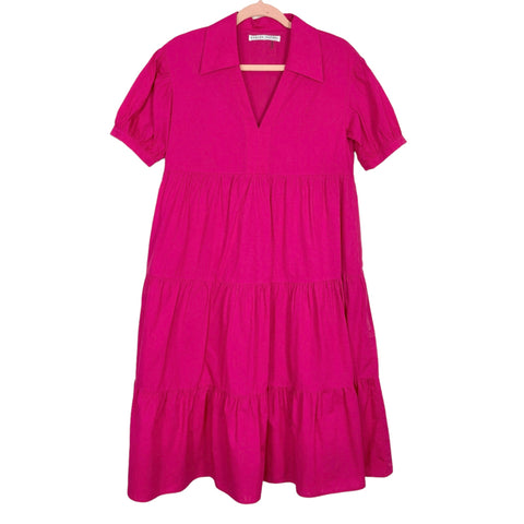English Factory Hot Pink Collared Tiered Midi Dress- Size ~S (see notes)