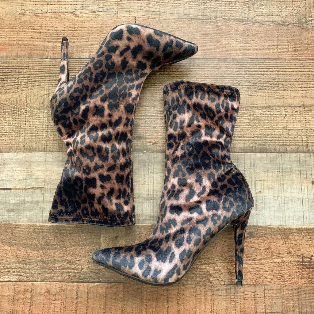 River Island Leopard Print Heeled Booties Brown Leopard Buckle