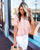 Madewell Coral Stripe V-Neck Peplum Popover Top NWT- Size S (sold out online)