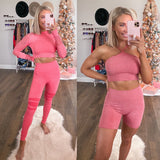 No Brand Heathered Pink Side Mesh Leggings- Size S (we have matching top, Inseam 23.5")