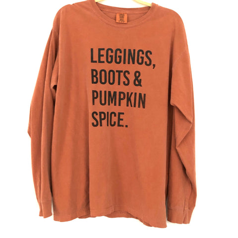 Comfort Colors Leggings, Boots, and Pumpkin Spice Long Sleeve Tee- Size L