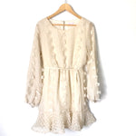 Pink Lily Cream Pom Pom Dress- Size S