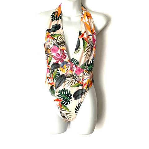 Envya Floral Plunged Neckline and Backless One Piece NWT- Size M