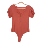 Downeast Puff Sleeve Button Front Thong Bodysuit- Size L