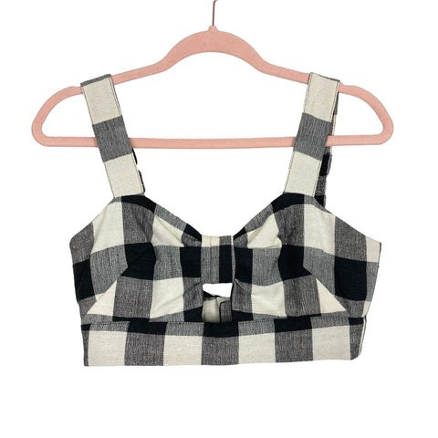 Whit Black Gingham Front Cutout Cropped Top- Size 6