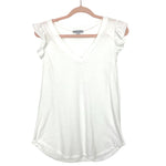 White Birch V-Neck Ruffle Sleeves White Top- Size S