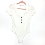 Pink Lily White Ribbed Faux Button Bodysuit- Size S