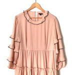 Who What Wear Pink Collar Ruffle Sleeve Dress with Black Threading Trim- Size L
