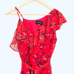 Sugar + Lips Red Floral One Shoulder Ruffle Dress- Size XS