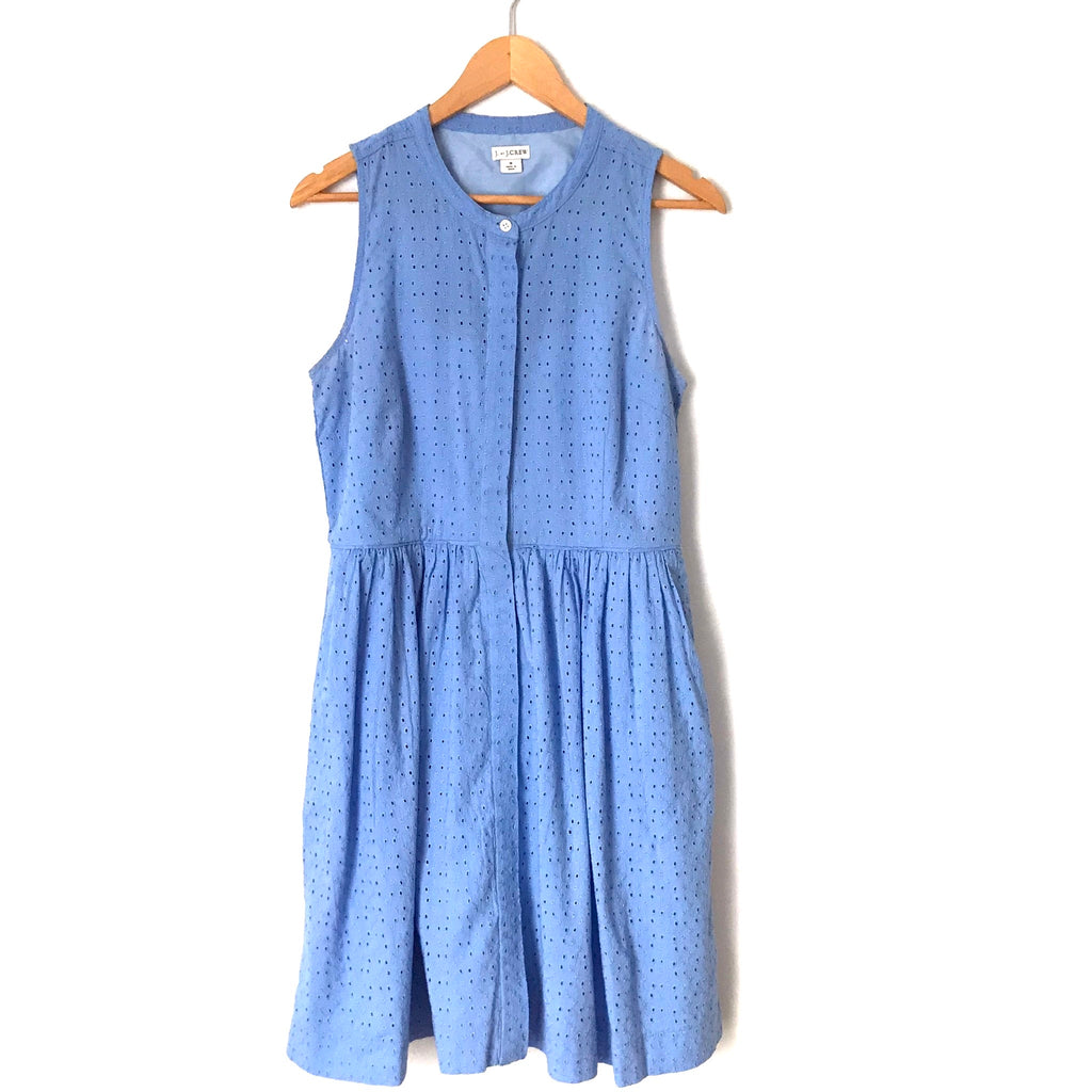 J Crew Factory Blue Eyelet Button Up Lined Dress- Size 6 – The Saved Collection J Crew Factory Blue Eyelet Button Up Lined Dress- Size 6 – The Saved Collection