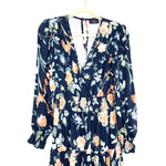 Vici Navy Floral Smocked Waist Surplice Snap Front Midi Dress- Size M