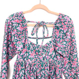 Asos Design Blue Corduroy Floral Pattern Dress With Tie Back- Size US 0