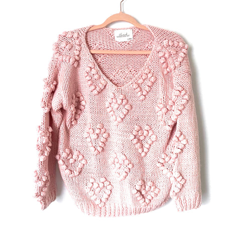 Chicwish Pink Heart Bubble Knit Sweater- Size ~ S