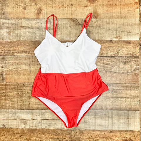 Meet Curve Red/White Back Cut Out Padded One Piece- Size XL