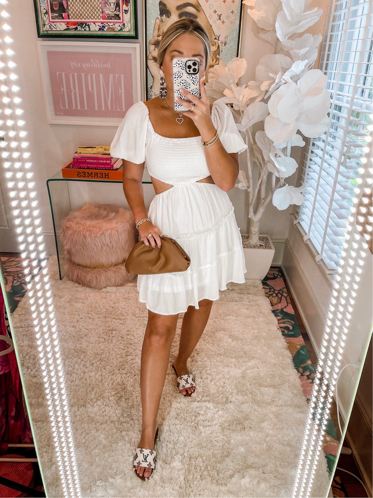 white christmas dresses WeWoreWhat Smocked Cut Out Maxi Dress