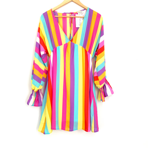 Peach Love Rainbow Stripe Dress with Long Sleeves NWT- Size S
