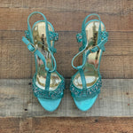 Beauty Heel Turquoise Glitter Strap Platform Stilettos- Size 8.5 (LIKE NEW)