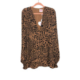 Buddy Love Black/Tan Animal Print Balloon Sleeve Dress NWT- Size S
