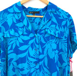 Gibson Blue Floral Short Sleeve Button Up Blouse NWT- Size PXS
