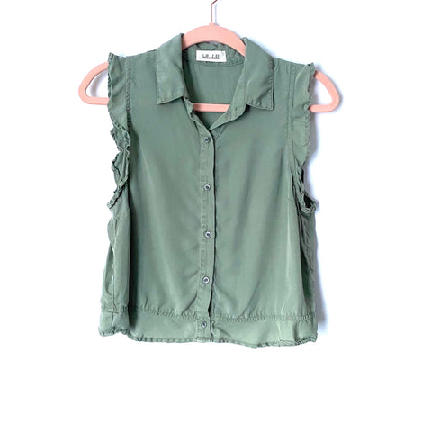 Bella Dahl Green Ruffle Sleeveless Button Up Tank Top- Size ~XS