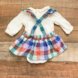 Cat & Jack Plaid Dress with Cream Onesie- Size 0-3M