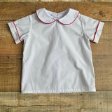 Little English White Red Trim Button Back Shirt- Size 3T