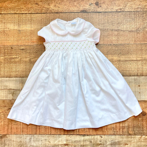 Edgehill Collection White Smocked Collared Tie Back Dress- Size 24M