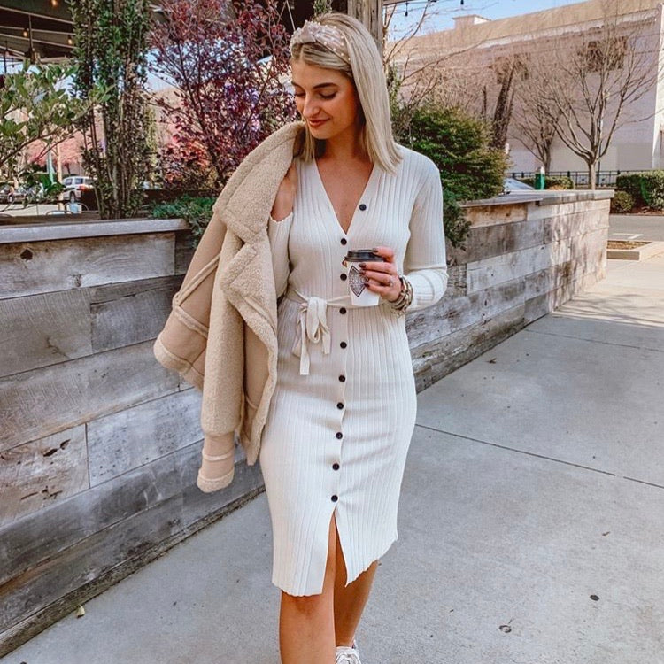 RedBerry Cream Belted Sweater Dress- Size S/M – The Saved Collection