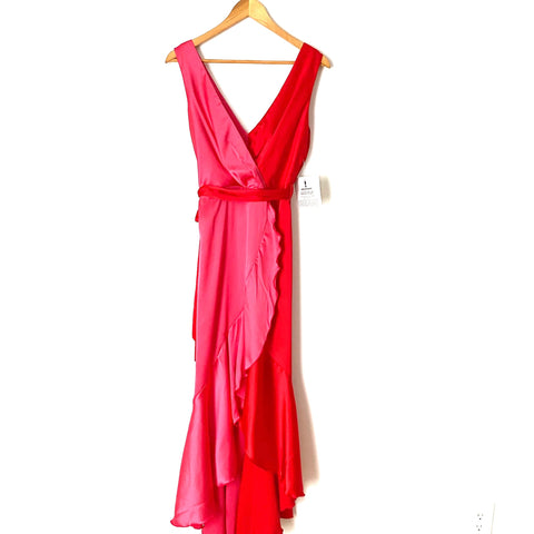 Flounce Pink and Red Satin Faux Wrap Dress NWT- Size 6