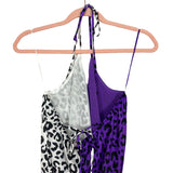 Buddy Love Purple and White Animal Print Satin Front Snap Bodysuit NWT- Size S