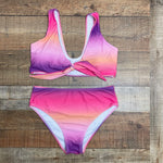 Pink Lily Hot Pink/Purple/Pink/Peach Ombre Front Tie Padded Bikini Top- Size L (we have matching bottoms)