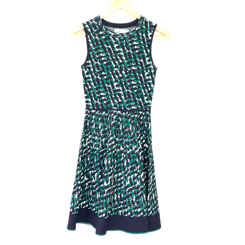 Eliza J Green & Navy Sleeveless Fit & Flare Dress- Size XS