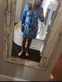 Lilly Pulitzer V-Neck Blues and Greens Dress- Size L