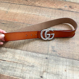 No Brand Gucci Brown Leather Belt with Double G Buckle